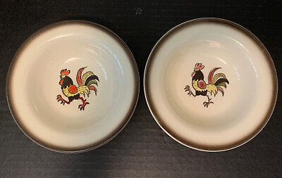 #ad 2 Metlox Poppy Trail Pottery Red Rooster Rimmed Fruit Dessert Bowl 6” Vintage US $29.99