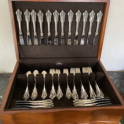 MINT WALLACE GRANDE BAROQUE 60PC FOR 12 STERLING SILVER FLATWARE SET amp; CHEST $3869.00