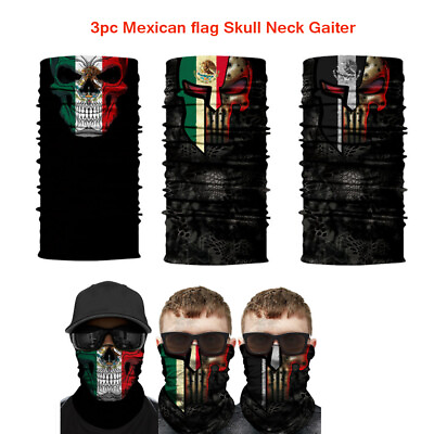 3pc Mexican flag FACE Mouth Neck Gaiter Headband Bandana Du Rag Skull Cap SPF40 $14.99