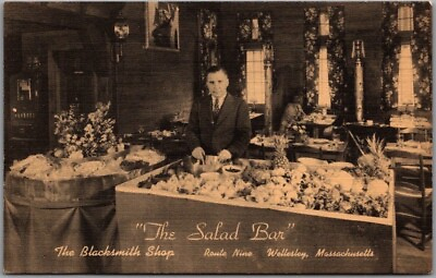 Wellesley Massachusetts Postcard BLACKSMITH SHOP RESTAURANT quot;The Salad Barquot; $4.90