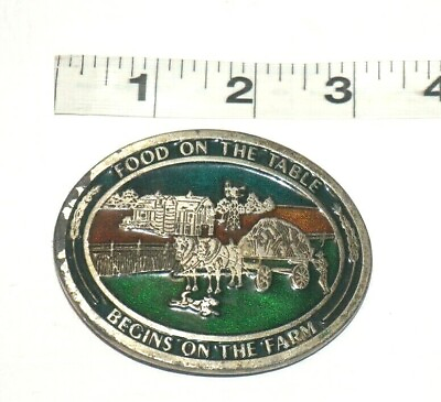#ad quot;Food On The Table Begins on the Farmquot; 3quot;x2.25quot; Vintage Pewter Belt Buckle $11.04