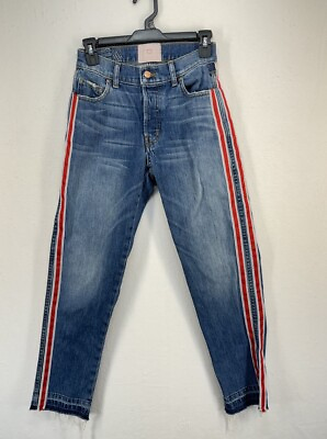 #ad Revice Ruby Tuesday Racer Stripe Raw Hem High Rise Skinny Jeans 25 Denim $39.99