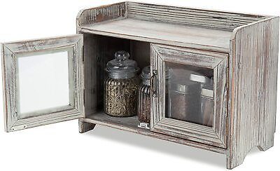 MyGift Rustic Wood Kitchen amp; Bathroom Countertop Cabinet w Glass Windows $50.34