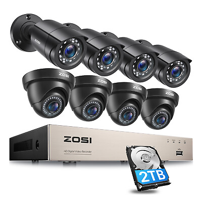 #ad ZOSI 5mp Lite 8CH DVR 1080p Security Camera System Outdoor H.265 Home CCTV Kit $229.99