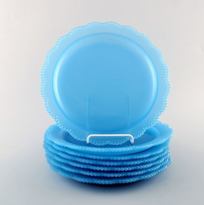#ad #ad Seven Swedish design plates in turquoise art glass. $420.00