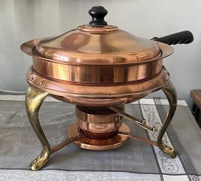 Vintage Copper Brass Chafing Fondue Pan Set with Burner JAPAN $42.00