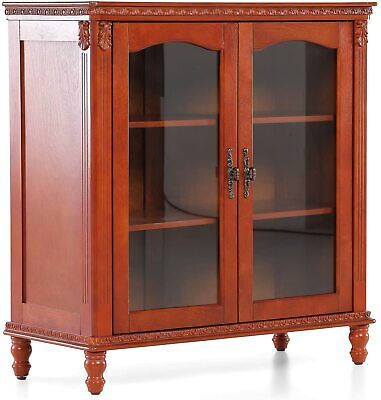 Sideboard Buffet Cabinet Accent Wood Display Storage Cabinet with 2 Glass Doors $209.99