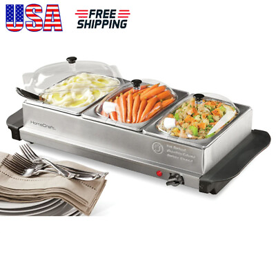 #ad 3 Station 1.5Qt Electric Buffet Server amp;Food Warmer Stainless Steel Warming Tray $34.99