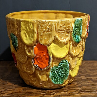 VNTG MCM Textured Yellow Flower Pot Italian Fruit Salad Style Made in Japan $28.00