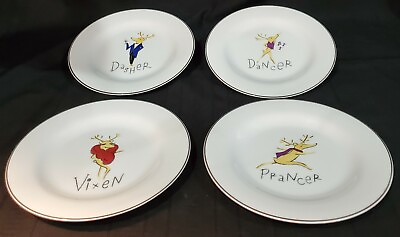 #ad #ad POTTERY BARN Reindeer Cocktail Salad Plates 8.375quot; round Christmas 4pc In Box $40.00
