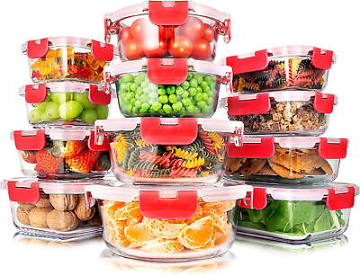 SereneLife 24 Piece Food Glass Storage Containers Set 11 To 35 Oz. CapacityRed $39.93