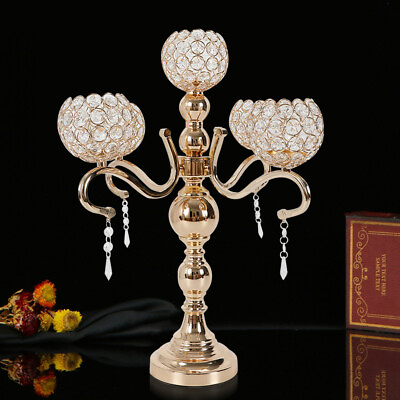 5 Arms Crystal Gold Drops Candelabra Candle Holder Wedding Party Candlestick New $52.00
