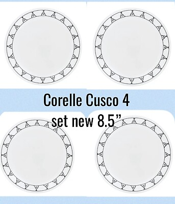 #ad #ad Corelle Cusco Black White 8.5” Lunch Salad Plates 4 Set New Corelle CUSCO $48.00