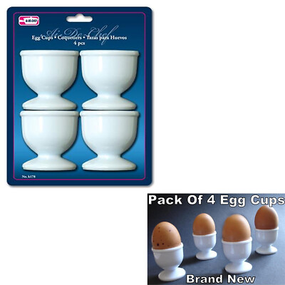 #ad Egg Cups Set 4 PC Poached Hard Boiled Breakfast White Save Kitchen Hot Food New $10.47