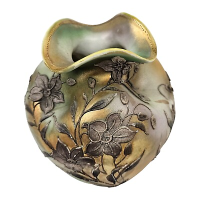 #ad #ad Majolica Vase Porcelain Epergne Moriage Pinched Vintage Nippon Art Nouveau $54.00