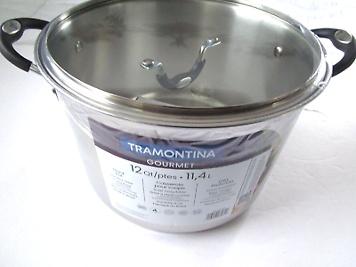#ad Tramontina 12 Quart Tri Ply Base Stainless Steel Stock Pot W Lid Cool Grip Handl $34.99