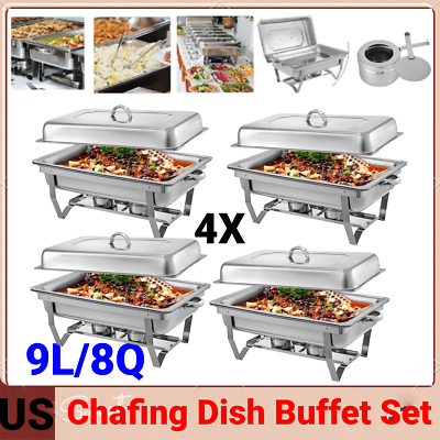 4 Pack of 8 Quart Stainless Steel Chafer Chafing Dish Buffet Set W Water Pan USA $129.93