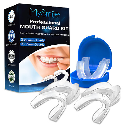 #ad 6pc Mouth Guard for Grinding Teeth Moldable Mouth Tray Anti Snoring Blue Box $15.99