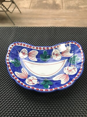 #ad Vietri Italy Campagna Blue Pesce Appetizer Salad Crescent Shaped Dish Plate $29.99