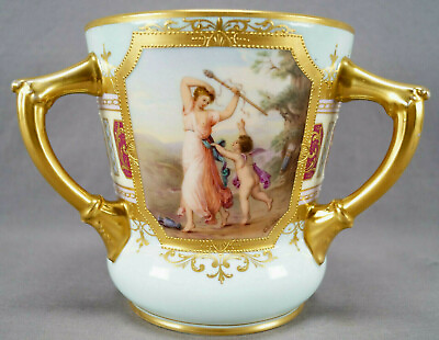 Straus Royal Vienna Style Signed Garlo Terpsichore amp; Cupid Loving Cup Vase $895.00