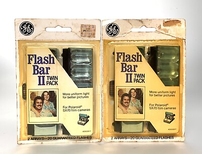 #ad Vintage General Electric Bar II Twin Pack 20 Flashes For Polaroid SX70 Lot Of 2 $37.90