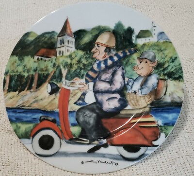 #ad #ad Perigord Guy Buffet Williams Sonoma salad decor round plate.Woman pig on scooter $12.68