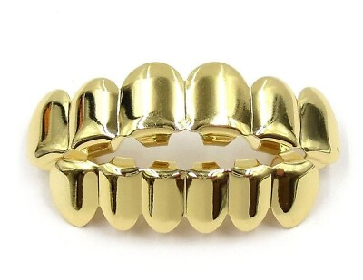 18K Gold Plated Top amp; Bottom Mouth Teeth Stainless Steel Grillz Set Mold Set $13.99