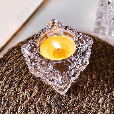 #ad 1PCS Crystal Glass Candle Holder Ice Cube Shape Tealight Candle Holder For Party $10.73