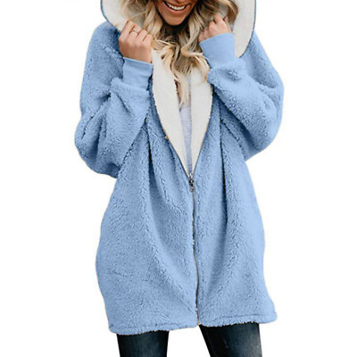 Women Winter Warm Hooded Coat Windproof Fleece Tops Long Jacket Outwear Jacket $17.25