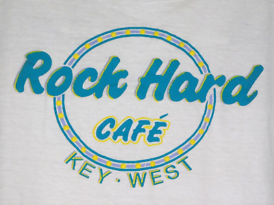 #ad Vtge Royal First Class Men#x27;s Rock Hard Cafe Key West Sz M 38 40 SS White T Shirt $34.99