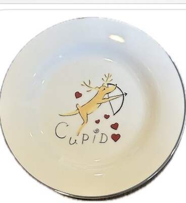 #ad Pottery Barn Reindeer Cupid 8.5quot; Plate Dessert Salad Excellent Condition $9.99