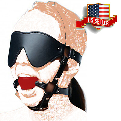 #ad Open Mouth Ball Gag Head Harness Strap Blindfold Eye Mask Bondage BDSM Adult $15.89