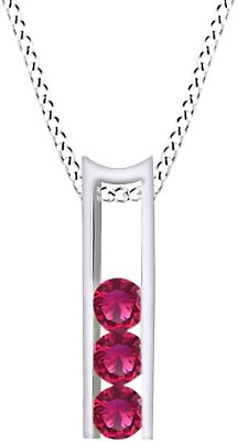 #ad Simulated Diamond Ruby Bar Pendant With Channel Set In 14k Gold Plated Silver $91.25