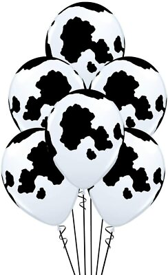 #ad 12 Cow Print Black White Latex 11quot; Balloons Birthday Party Set WITH Ribbon NEW $4.99