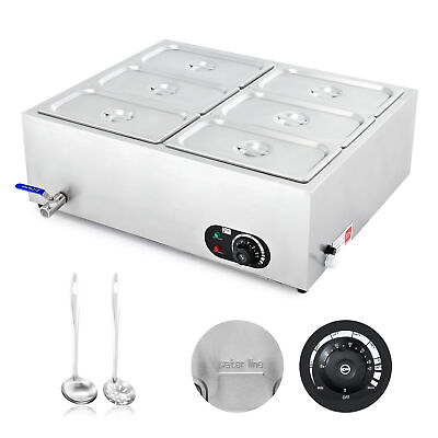 #ad 39Q 6 Pan Commercial Food Warmer 1200W Bain Marie Steam Table Countertop Station $159.99