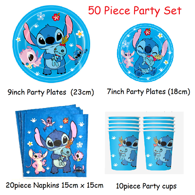 #ad Stitch amp; Lilo Banner Plates Cloth Party set Kid Birthday party decoration Blue GBP 3.99