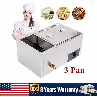 #ad 3 Pan Commercial Electric Food Warmer Steam Table Buffet Bain Marie Countertop $109.73