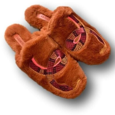 #ad #ad FARM RIO Rust Bright Elements Snake Embroidered Fuzzy Slide Lounge Slippers Sz:8 $160.00