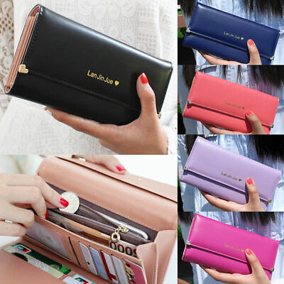 #ad #ad Women#x27;s Wallet Leather Long Card Holder Clutch Trifold Purse Handbag Mobile Bag $4.78