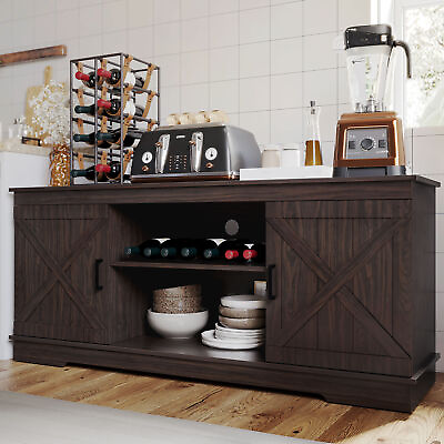 #ad Coffee Bar Cabinet Farmhouse Sideboard Buffet Kitchen Cabinet with Barn Door $128.99