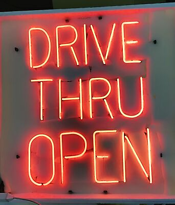 #ad Drive Thru Open Red 24quot;x20quot; Neon Light Sign Lamp Restaurant Pizza Bar Windows $219.49