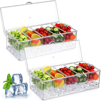 #ad 2 Pieces 5 Condiment Tray Server Ice Chilled Compartment Container Organizer wit $65.26
