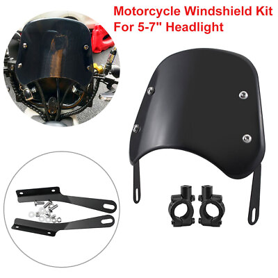 Motorcycle Windshield Windscreen Screen Deflector Universal For 5 7#x27;#x27; Headlight $20.70