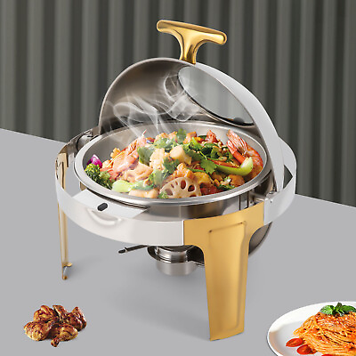 #ad Round Roll Top Chafing Dish 6.3QT Stainless Steel Chafer Buffet Food Warmer Set $89.30