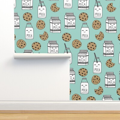 Peel and Stick Removable Wallpaper Milk And Cookies Mint Food Kids Nursery $107.10