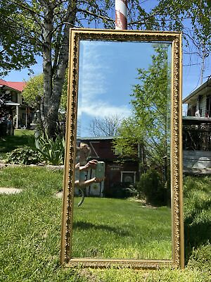 Vtg ORNATE Antique BUFFET Full LARGE Beveled Mirror Barbola Wood Gold Frame $220.99