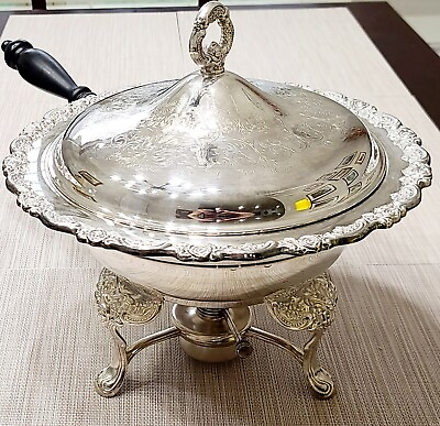 #ad #ad Vintage Oneida Seacrest Silverplate Chafing Dish with Lid Liner Stand Burner $79.00