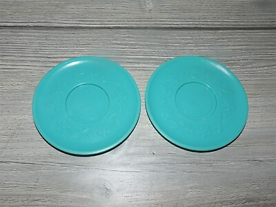 #ad 2 Vintage 1982 Fisher Price Fun with Food Tea Blue Plate Saucers with Flowers $3.93