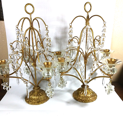 Crystal Candle holder Table Chandeliers Pair Console Centerpieces Grape Clusters $212.39