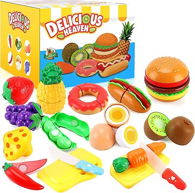 33pcs Cutting Pretend Play Food Kids Kitchen Set Playset Accessories Free Peel $35.00
